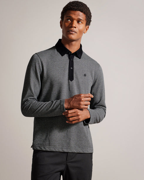 RAZEN-Tops-Ls Woven Collar Textured Polo- Ted Baker Romania